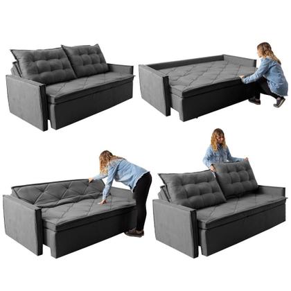 Sofá Sem Caixa Retrátil e Reclinável 1,65m Cama inBox Studio Suede Velusoft Cinza Imagem de Sofá Sem Caixa Retrátil e Reclinável 1,65m Cama inBox Studio Suede Velusoft Cinza