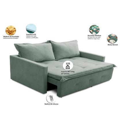 Imagem de Sofá Sem Caixa Retrátil e Reclinável 1,65m com Molas Bianca Boucle Menta Madelina Decor