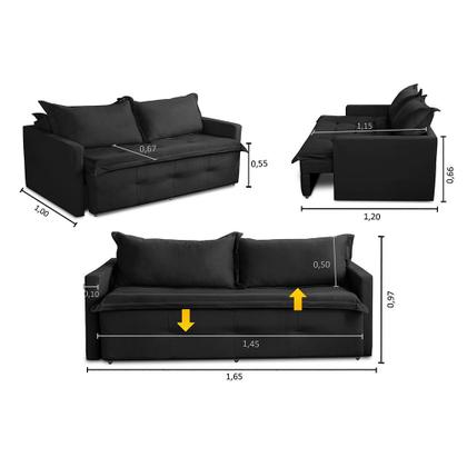 Imagem de Sofá Sem Caixa Retrátil e Reclinável 1,65m com Molas Bianca Suede Preto Madelina Decor