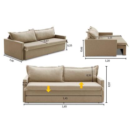 Imagem de Sofá Sem Caixa Retrátil e Reclinável 1,65m com Molas Luzia Linho Bege Madelina Decor