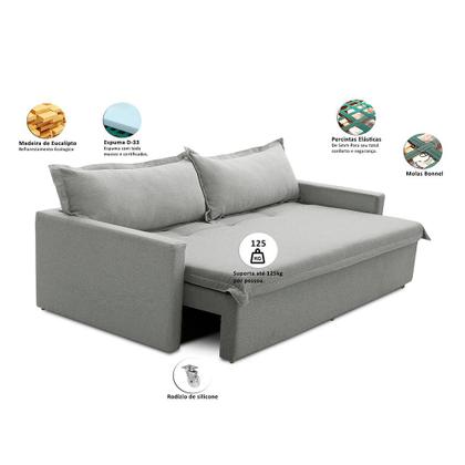 Imagem de Sofá Sem Caixa Retrátil e Reclinável 1,85m com Molas Luzia Linho Cinza Madelina Decor