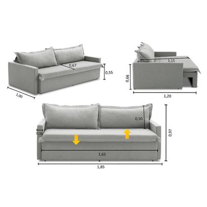 Imagem de Sofá Sem Caixa Retrátil e Reclinável 1,85m com Molas Luzia Linho Cinza Madelina Decor