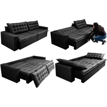 Imagem de Sofá Sem Caixa Retrátil Reclinável 2,15m Cama inBox França Velusoft Preto