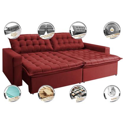 Sofá Sem Caixa Retrátil Reclinável 2,15m Cama inBox França Velusoft Vermelho Imagem de Sofá Sem Caixa Retrátil Reclinável 2,15m Cama inBox França Velusoft Vermelho