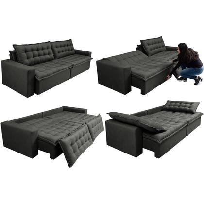 Sofá Sem Caixa Retrátil Reclinável 2,35m Cama inBox França Velusoft Cinza Imagem de Sofá Sem Caixa Retrátil Reclinável 2,35m Cama inBox França Velusoft Cinza