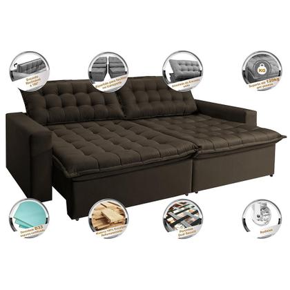 Imagem de Sofá Sem Caixa Retrátil Reclinável 2,75m Cama inBox França Velusoft Café