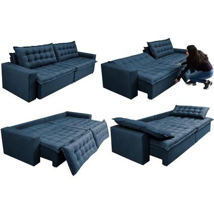Sofá Sem Caixa Retrátil Reclinável 2,95m Cama inBox França Velusoft Azul Imagem de Sofá Sem Caixa Retrátil Reclinável 2,95m Cama inBox França Velusoft Azul
