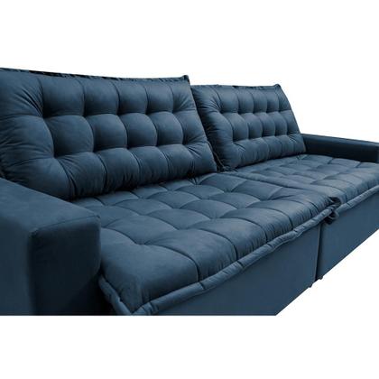Sofá Sem Caixa Retrátil Reclinável 2,95m Cama inBox França Velusoft Azul Imagem de Sofá Sem Caixa Retrátil Reclinável 2,95m Cama inBox França Velusoft Azul