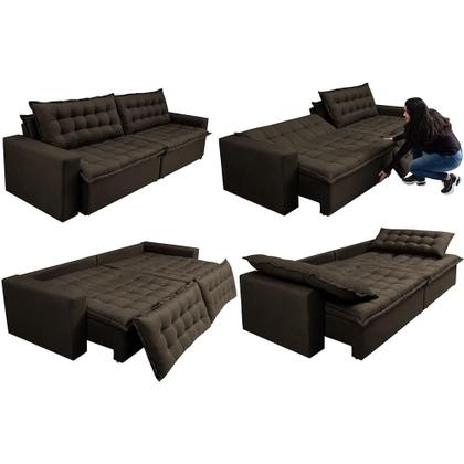 Sofá Sem Caixa Retrátil Reclinável 2,95m Cama inBox França Velusoft Café Imagem de Sofá Sem Caixa Retrátil Reclinável 2,95m Cama inBox França Velusoft Café