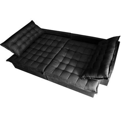 Sofá Sem Caixa Retrátil Reclinável 2,95m Cama inBox França Velusoft Preto Imagem de Sofá Sem Caixa Retrátil Reclinável 2,95m Cama inBox França Velusoft Preto