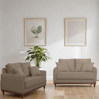 Imagem de Sofa Sena 2 Lugares Base de Madeira para Sala Hotel Linho Marrom