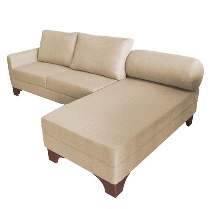 Imagem de Sofá Suécia com Chaise Direita Base em Madeira Linho Bege