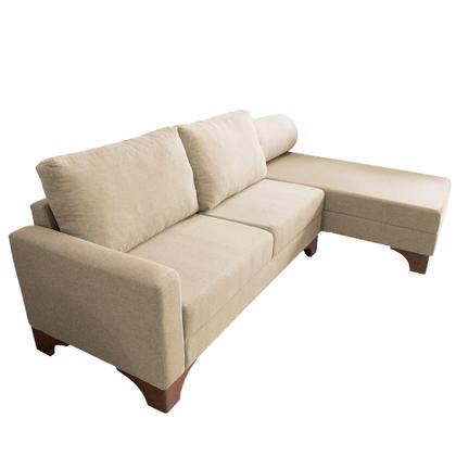 Imagem de Sofá Suécia com Chaise Direita Base em Madeira Linho Bege