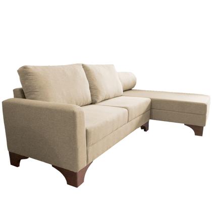 Imagem de Sofá Suécia com Chaise Direita Base em Madeira Linho Bege