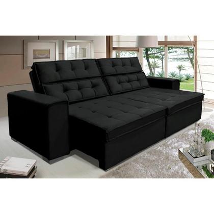 Imagem de Sofá Vancouver Retrátil/Reclinável 2,90m Suede Velusoft preto c/mola helicoidal - Sofá Casa