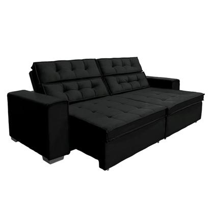 Imagem de Sofá Vancouver Retrátil/Reclinável 2,90m Suede Velusoft preto c/mola helicoidal - Sofá Casa