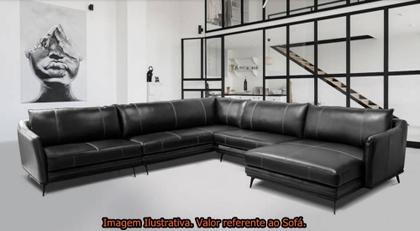 Sofá Vena de Canto + Chaise Fixo Couro Preto 520cm - 69857 - Sun House Imagem de Sofá Vena de Canto + Chaise Fixo Couro Preto 520cm - 69857