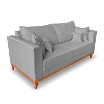 Imagem de Sofá Viena Beny 03 Lugares Com Base de Madeira Linho Cinza