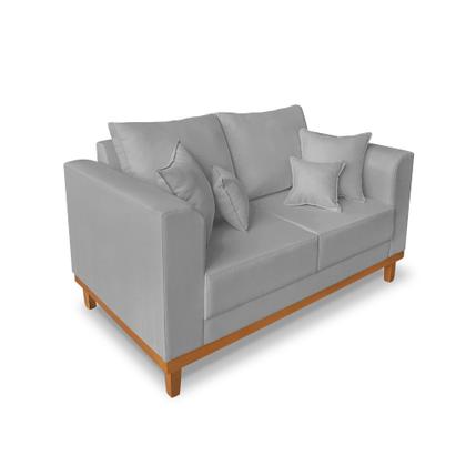 Imagem de Sofá Viena Beny 2 Lugares Com Base de Madeira Linho Cinza