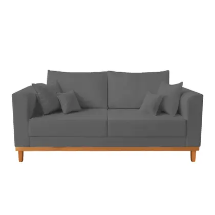 Imagem de Sofá Viena Beny 3 Lugares Com Base de Madeira Namoradeira Suede Cinza