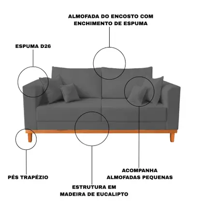 Imagem de Sofá Viena Beny 3 Lugares Com Base de Madeira Namoradeira Suede Cinza