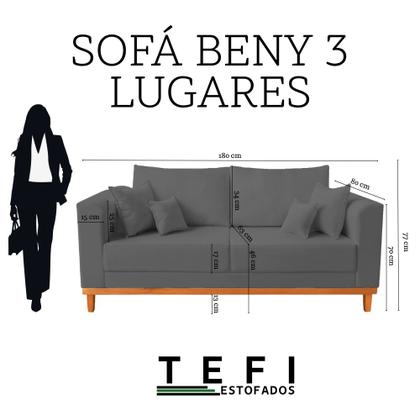 Imagem de Sofá Viena Beny 3 Lugares Com Base de Madeira Namoradeira Suede Cinza