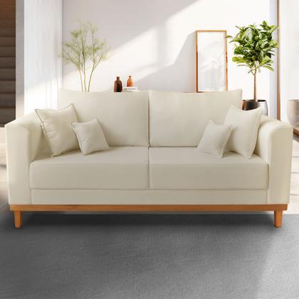Imagem de Sofá Viena Beny 3 Lugares Com Base de Madeira Suede Bege