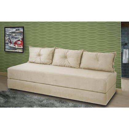 Imagem de Sofanete Sofá de 3 lugares Sofá Cama de Casal Bicama em Suede Bege