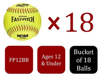 Imagem de Softballs Rawlings NC12BB Fastpitch, pacote de 12 polegadas e 18 com balde