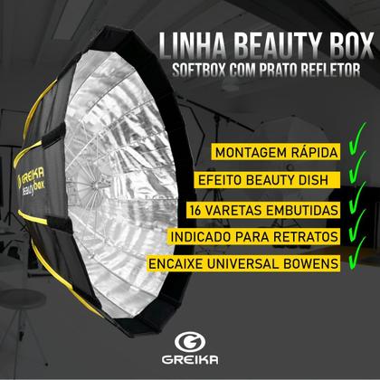 Imagem de Softbox Beauty Dish Greika 85cm Abre Fácil Bowens Com Colmeia Grid Para Flash Estúdio