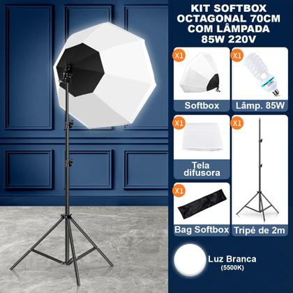 Imagem de Softbox Octagonal 70cm Luz Contínua + Lâmp 85W + Tripé