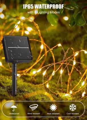 Imagem de Solar String Lights Brightown 4x33 pés 400 LED 8 modos branco quente