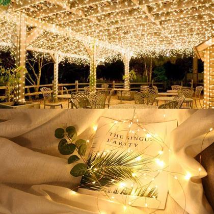 Imagem de Solar String Lights Brizled, pacote com 2, 66 pés e 400 LED, branco quente