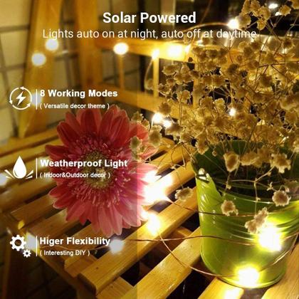 Imagem de Solar String Lights Brizled, pacote com 2, 66 pés e 400 LED, branco quente