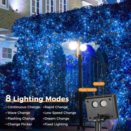 Imagem de Solar String Lights btfarm 160LED 20m, 8 modos, azul, pacote com 2