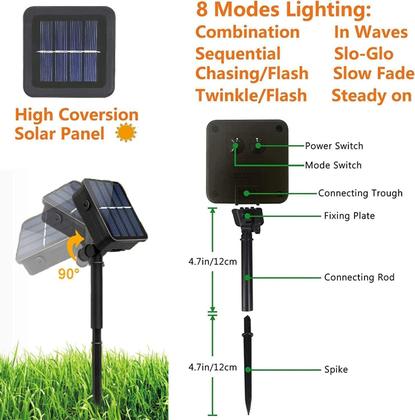 Imagem de Solar String Lights EXF 400LED 132FT vermelho branco azul, pacote com 4