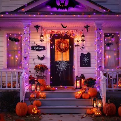 Imagem de Solar String Lights JMEXSUSS Laranja/Roxo 400 LED, pacote com 2