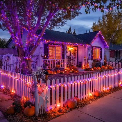 Imagem de Solar String Lights JMEXSUSS Laranja/Roxo 400 LED, pacote com 2