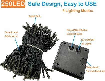 Imagem de Solar String Lights KAQ 132 pés 400LED, pacote com 4 unidades, multicoloridas, IP65