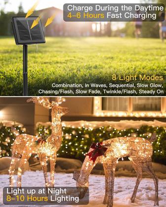Imagem de Solar String Lights Minetom 600 LED 198 pés 8 modos branco quente