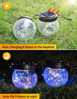 Imagem de Solar String Lights PARTPHONER, pacote com 6 unidades, impermeáveis, multicoloridas