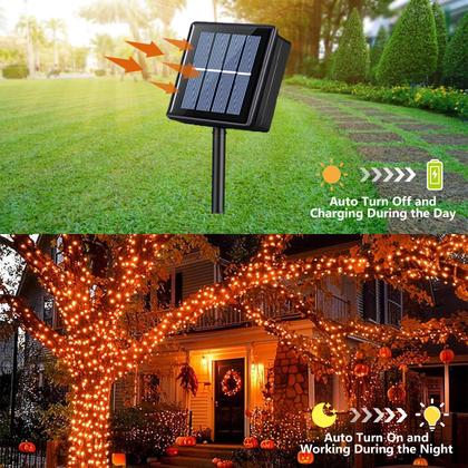 Imagem de Solar String Lights QITONG, pacote com 2, 23 m, 200 LED, laranja