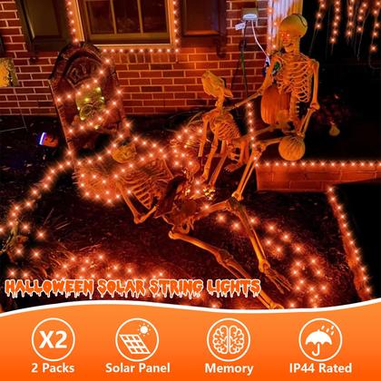 Imagem de Solar String Lights QITONG, pacote com 2, 23 m, 200 LED, laranja