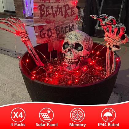 Imagem de Solar String Lights QITONG, pacote com 4, 100 LED, 10 m, vermelho, impermeável