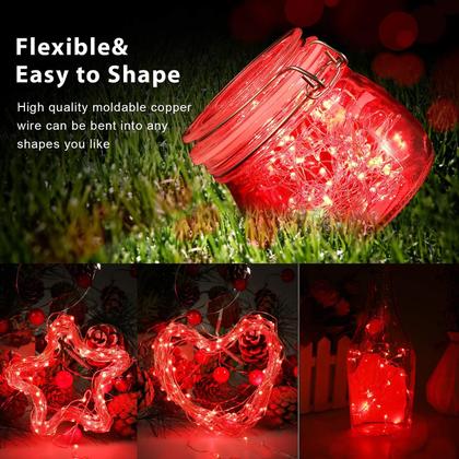 Imagem de Solar String Lights QITONG, pacote com 4, 100 LED, 10 m, vermelho, impermeável