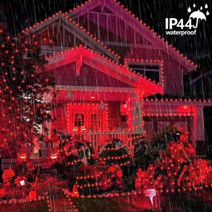 Imagem de Solar String Lights QITONG, pacote com 4, 100 LED, 10 m, vermelho, impermeável
