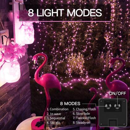 Imagem de Solar String Lights suddus Pink 20m 200 LED, 8 modos, pacote com 2