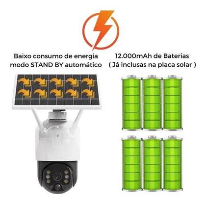 Imagem de Solar Wifi Câmera Externa Vigilância Resiste Sol Chuva Ip66