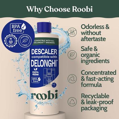 Solução Descalcificante para Cafeteira Roobi e DeLonghi Imagem de Solução Descalcificante para Cafeteira Roobi e DeLonghi
