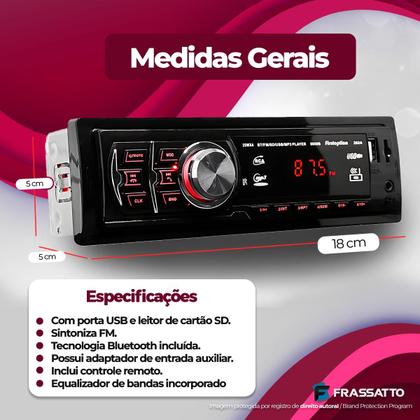Imagem de Som de Carro Bluetooth Pendrive Sd Rádio Entradas Usb + Controle Longa Distancia Stetsom